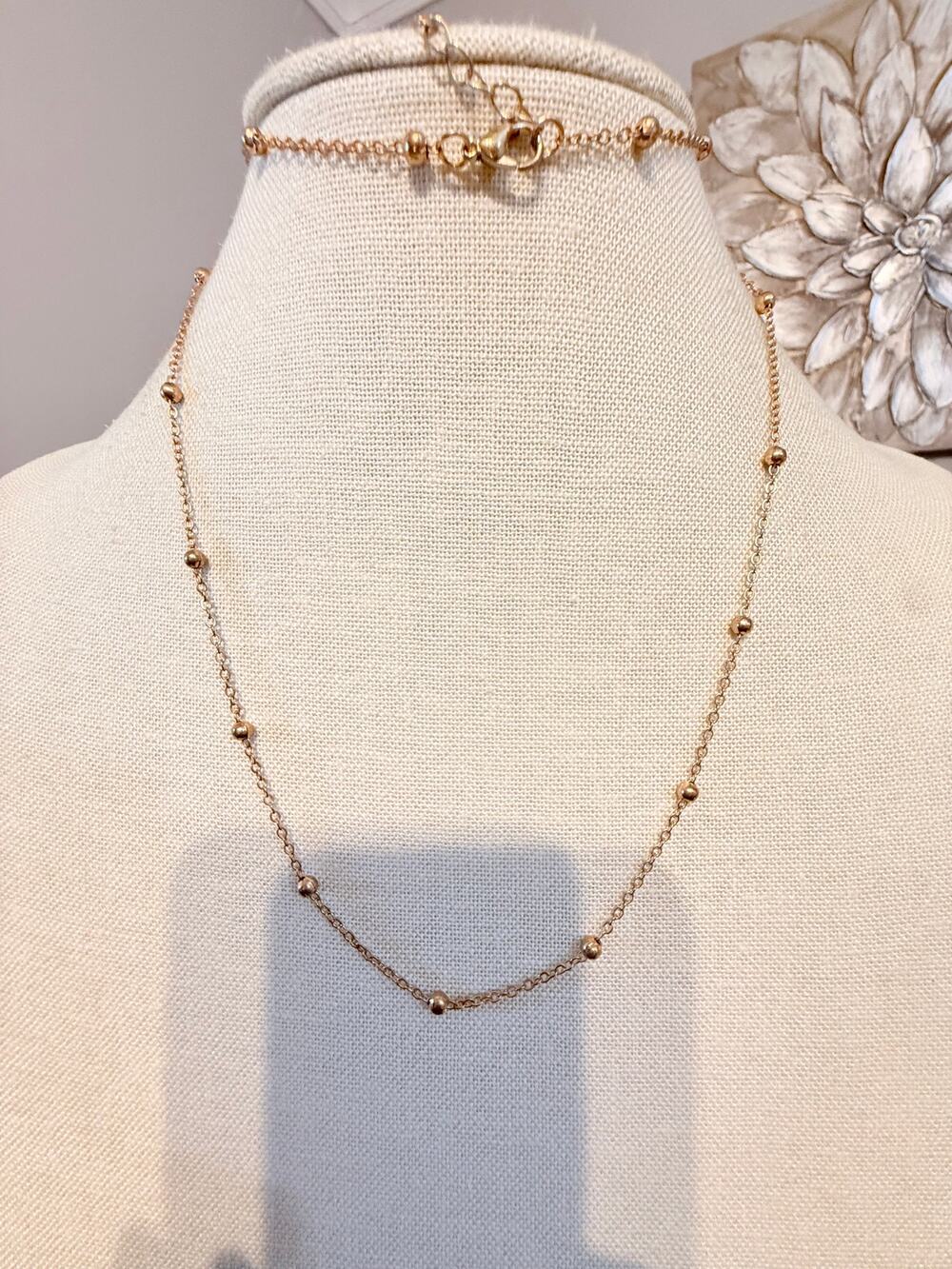 Vintage Gold Tone Station Bead Chain Necklace 32”+5”